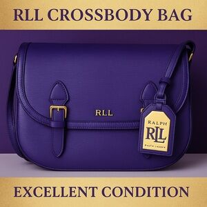 Ralph Lauren RLL Purple Textured Crossbody Saddle Bag – Gold Logo Tag